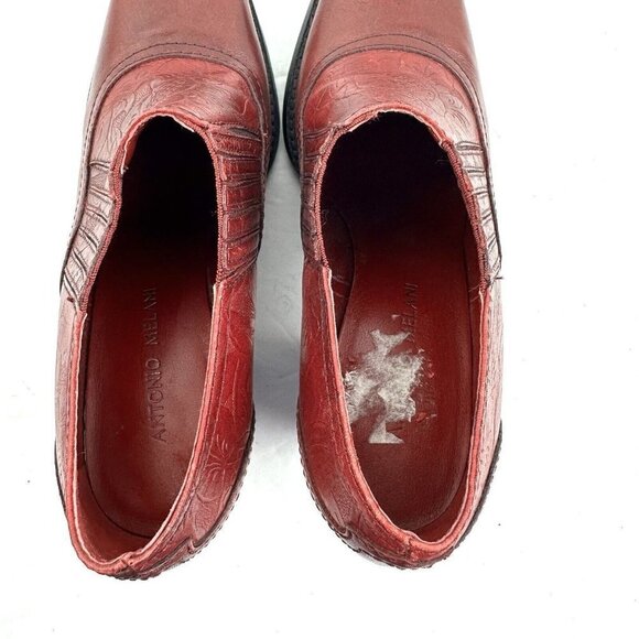 Antonio Melani Shoe Boot 6.5 Red Leather Tooled Western Bootie Heel Womens - Picture 7 of 12